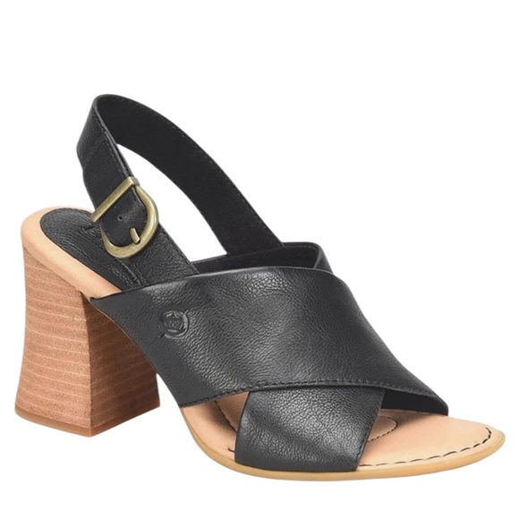 NWOT Born Tessa Black Leather Block Heel Sandals - Picture 1 of 15